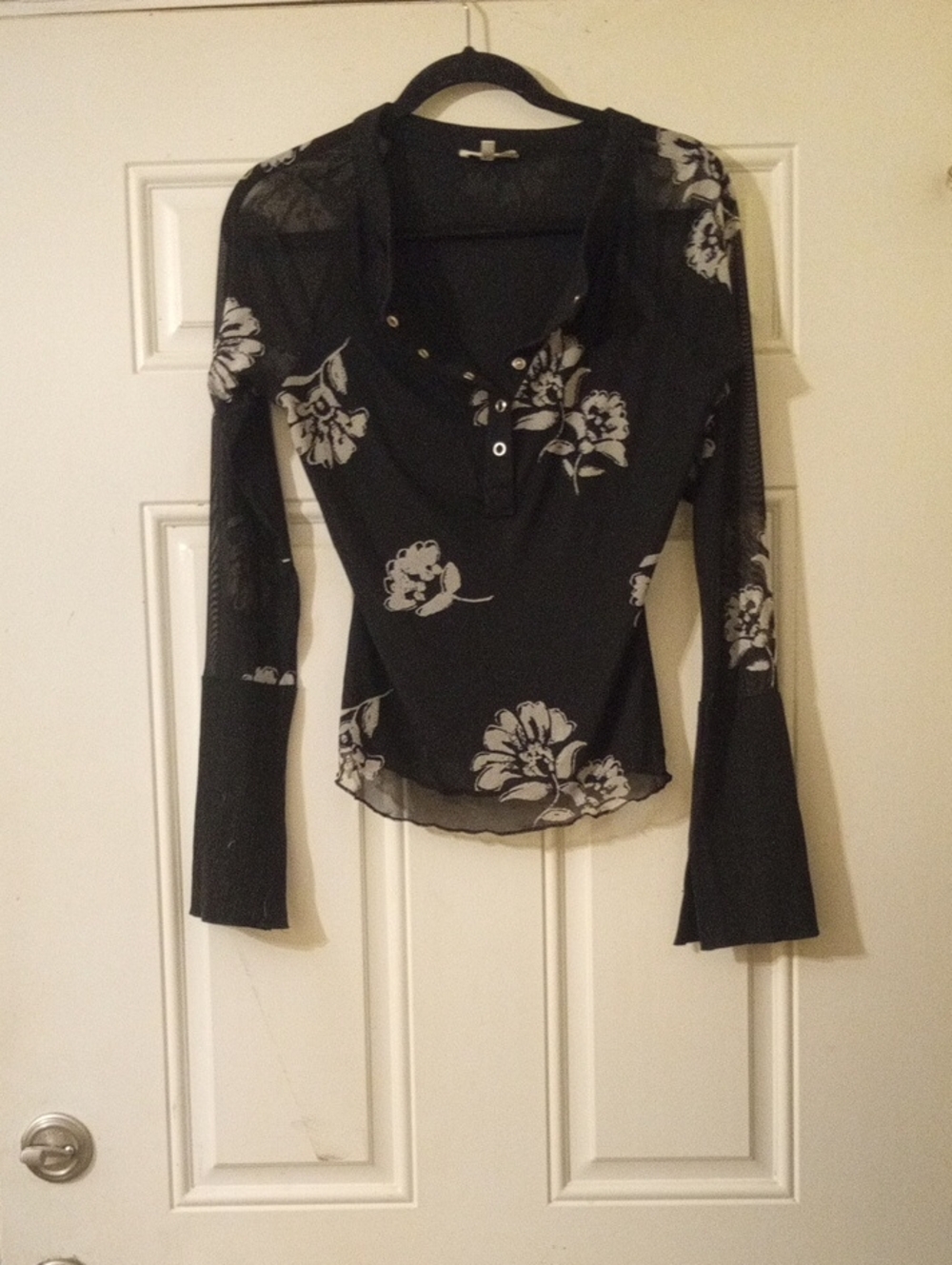 Promesa Black Mesh Long-Sleeve Floral Henley